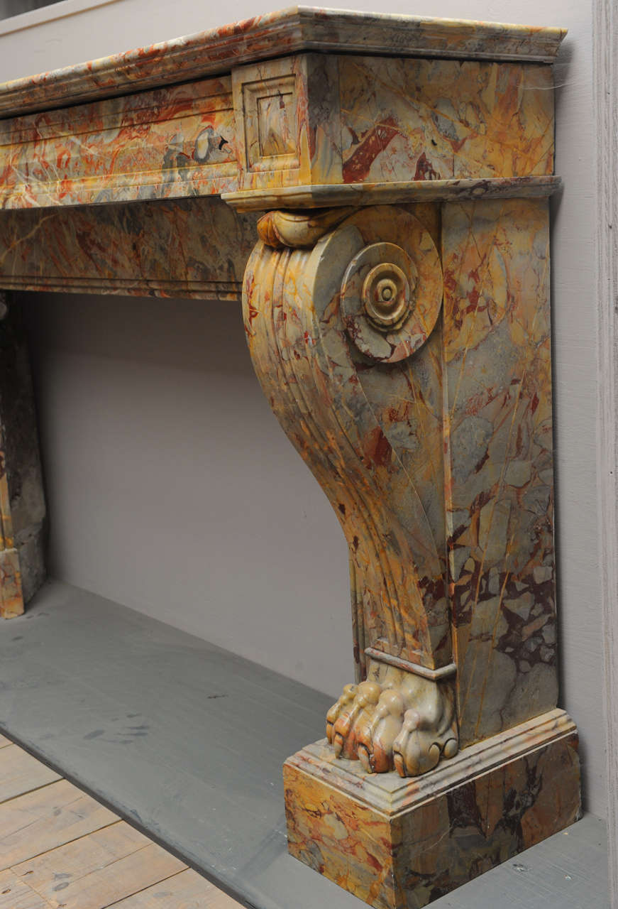 Marble A 19th c. French Empire Sarrancolin marble fireplace / mantel piece, circa 1820